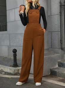 SHEIN Unity Chất rắn Túi nghiêng Tổng thể Jumpsuit Without Tee - màu nâu - Xem 1