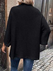 素色蝙蝠袖開門襟外套 - 黑色 - 查看 2