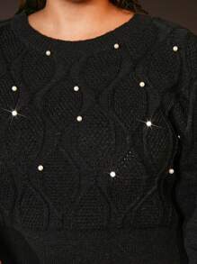 SHEIN Frenchy 大碼珍珠串珠合身毛衣洋裝