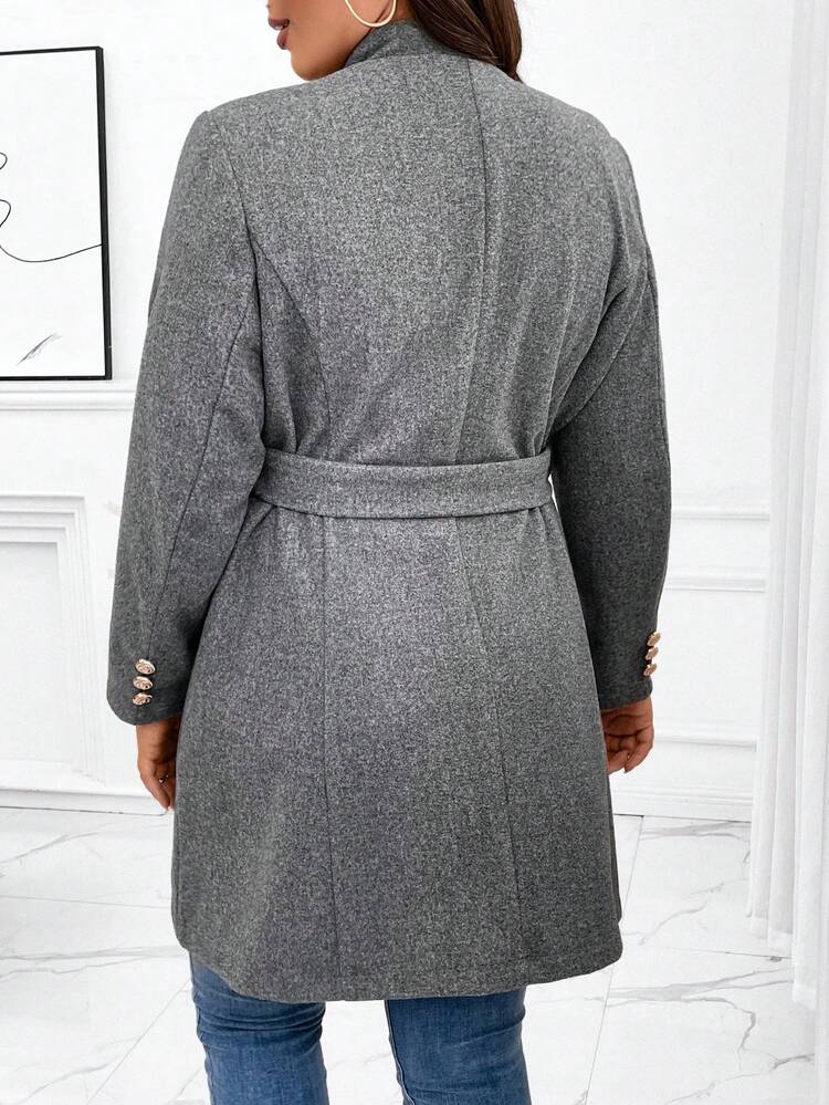 Plus Button Placket Belted Overcoat