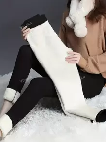 Plus Size Solid Color Casual Warm Pants, Daily Wear