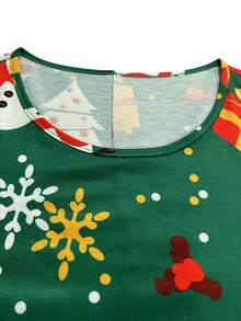 Vestido de manga larga con estampado navideño de talla grande - Verde - Ver 3
