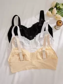 Plus 3pcs Hook And Eye Lace Overlay Bra - Multicolor - View 2