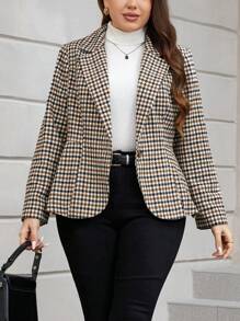 SHEIN Clasi Plus Plaid Print Single Button Blazer - Multicolor - View 3