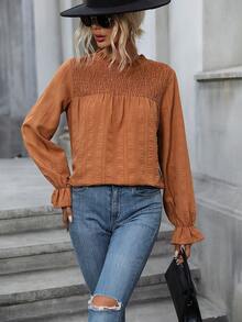 SHEIN Privé Frill Neck Flounce Sleeve Blouse - Brown - View 6