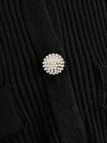 SHEIN MOD Cổ áo tương phản Nút phía trước Áo len Mở - Đen và trắng - Xem 3