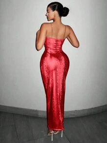 SHEIN SXY In Da rắn Da giả Dệt hoa Váy bodycon Năm mới Đêm trước Buổi tiệc Gợi cảm - Đỏ - Xem 2