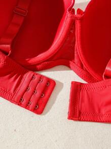 大碼花卉蕾絲鋼圈胸罩 - 紅色 - 查看 5