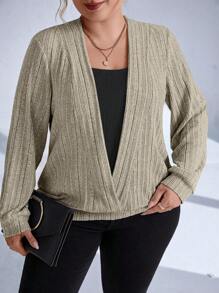 SHEIN LUNE Plus Solid Rib-knit Sweatshirt - Multicolor - View 4