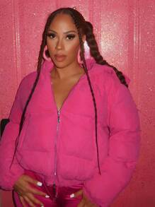 Slaydiva Abrigo con capucha acolchado para mujer - Rosa Fucsia - Ver 3