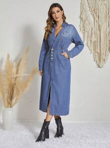 SHEIN LUNE Robe En Jean Poche À Rabat À Bouton