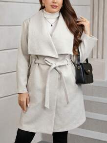 SHEIN Clasi Plus Waterfall Collar Belted Overcoat