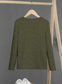 SHEIN Leap Crew Tween Boy Letter Patched Detail Tee - Army Green - View 2