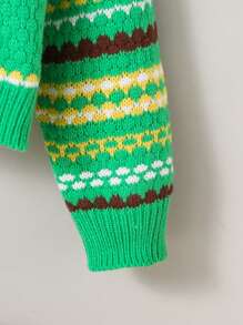 SHEIN Tween Girl Striped Pattern Sailor Collar Drop Shoulder Sweater - Green - View 6