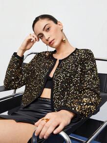 SHEIN Maija Jacke mit offener Front, Paillette, - Gold - Übersicht 1