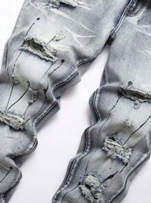 Manfinity Men Ripped Frayed Skinny Jeans - Light Wash - View 6