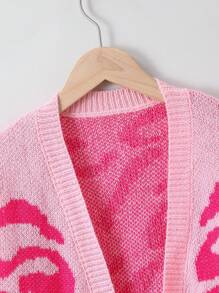 Cô gái Tween Họa tiết Toàn thân Thả vai Áo len Duster - Hồng - Xem 6