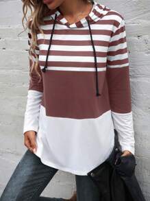 SHEIN LUNE In sọc Dây rút Hoodie - Bụi hồng - Xem 1