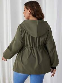 SHEIN 孕婦大碼腰部抽繩拉鏈開襟連帽夾克