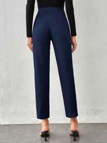 SHEIN Tall Solid High Waist Cropped Pants - Navy Blue - View 2