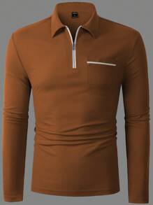 Manfinity Men Quarter Zip Polo Shirt - Brown - View 4