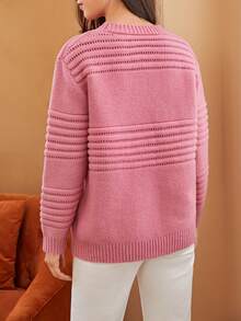 SHEIN Frenchy 素色網眼針織套頭毛衣 - 粉色 - 查看 2