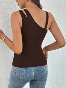 SHEIN Essnce Cut Out Asymmetrical Neck Top - Coffee Brown - View 2