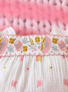 Baby Girl Floral Print Ruffle Trim Jumpsuit & Headband - White - View 7