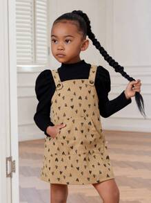 年輕女孩小高領絞腿袖 T 恤和心型印花連身裙 - 彩色 - 查看 1