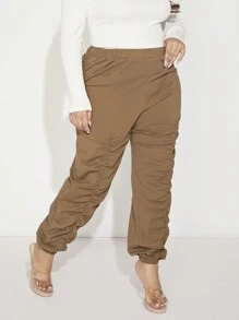 SHEIN SXY Plus Solid Ruched Sweatpants - Coffee Brown - View 5