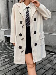 Flirla Plus Flap Pocket Duffle Hooded Overcoat - Apricot - View 4