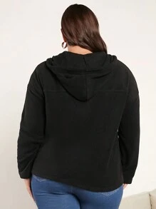 SHEIN BASICS 大碼翻蓋口袋前紐扣外套 - 黑色 - 查看 2