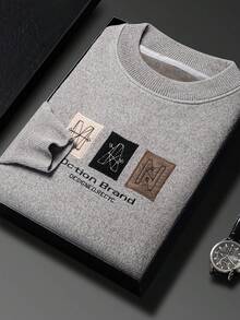 男士字母刺绣保暖内衬毛衣，透气保暖 - 駝色 - 查看 4