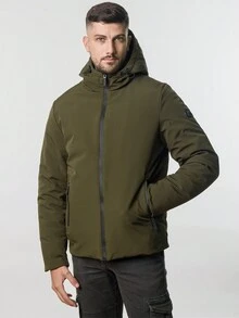 Men Zip Up Hooded Padded Coat - Army Green - View 3