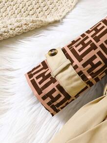 Baby Girl Allover Letter Graphic Belted Trench Coat - Khaki - View 6