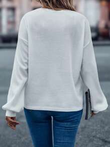 SHEIN LUNE Chèn ren Guipure Áo thun Thả vai - trắng - Xem 2