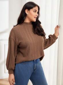 Mulvari Plus Mock Neck Drop Shoulder Tee - Brown - View 3