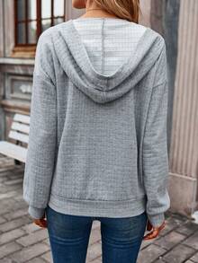 SHEIN LUNE Một nửa khóa kéo Thả vai Hoodie - Xám - Xem 2