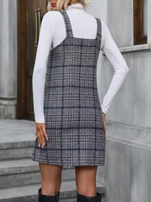 SHEIN Frenchy Plaid Print Overall Dress Without Sweater - Grey - View 2