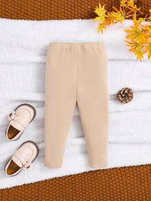 SHEIN Cute Casual All-Match Baby Girls' Bear Patched Pants - Beige - View 2