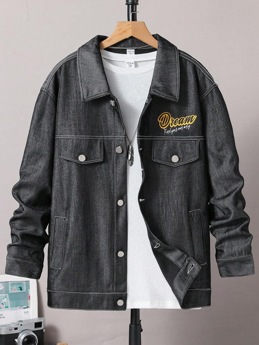 Teen Boy Slogan Graphic Flap Detail Button Front Coat Without Tee