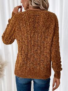 SHEIN Frenchy Solid Raglan Sleeve Sweater - Brown - View 2