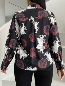 SHEIN Slayr In hoa Nút phía trước Áo sơ mi - Nhiều màu - Xem 2
