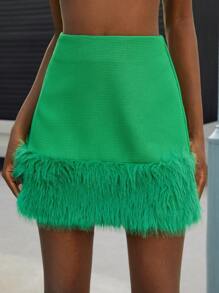 Maija Fuzzy Trim Skirt - Green - View 4
