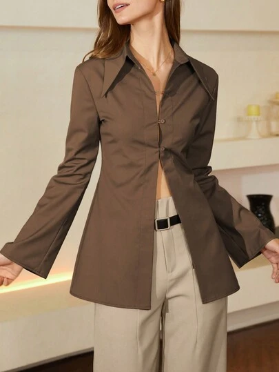 Solid Button Front Shirt