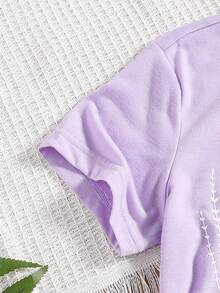 SHEIN Tween Girl Floral Print Tee - Mauve Purple - View 5