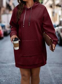 Calvaya Áo nỉ cỡ lớn có túi kangaroo, vai rớt, dây rút. - Màu Đỏ Sâu - Xem 4