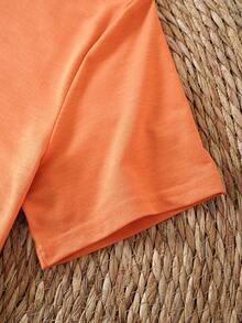 SHEIN EZwear 大碼字母圖案T恤 - 橘色 - 查看 4