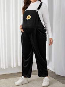 SHEIN Maternity Plus Sunflower Print Overalls Without Tee