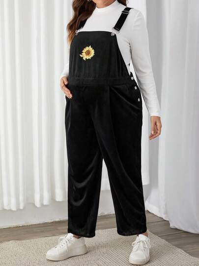 SHEIN Maternity Plus Sunflower Print Overalls Without Tee